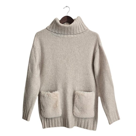 Magaschoni Knitted Wool Blend Turtleneck Sweater With Faux Fur Pockets Sz XS - Picture 1 of 7